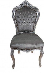 Casa Padrino Barock Esszimmer Stuhl Grau Silber Samtstoff Bling Bling Glitzersteine Möbel ANtik Stil Baroque Furniture Chair Chairs Interior Grey Silver Casa Padrino Barock Esszimmer Stuhl Grau Silber Samtstoff Bling Bling Glitzersteine Möbel ANtik Stil Baroque Furniture Chair Chairs Interior Grey Silver