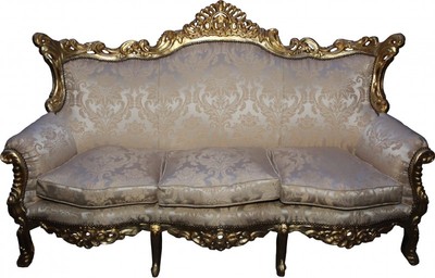 Casa Padrino Canapé 3 places Baroque Master, style baroque, crème avec motif et or, 210 x 135 x 90 cm Casa Padrino Canapé 3 places Baroque Master, style baroque, crème avec motif et or, 210 x 135 x 90 cm