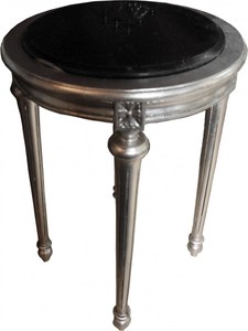 Casa Padrino Barock Beistelltisch Rund Silber/Schwarz mit Marmorplatte - 72 x 49 cm - Luxus Antik Stil Möbel