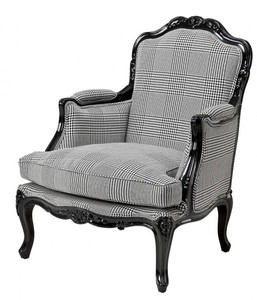 Casa Padrino Luxury Baroque Lounge Chair Black / Grey Checkered - 72 x 63 x 41 cm Casa Padrino Luxury Baroque Lounge Chair Black / Grey Checkered - 72 x 63 x 41 cm