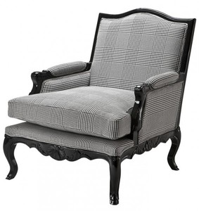 Casa Padrino Luxury Baroque Lounge Chair in Black / Grey Plaid, 74 x 80 x 91.5 cm Casa Padrino Luxury Baroque Lounge Chair in Black / Grey Plaid, 74 x 80 x 91.5 cm