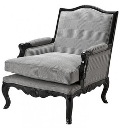 Casa Padrino Luxury Baroque Lounge Chair in Black / Grey Plaid, 74 x 80 x 91.5 cm Casa Padrino Luxury Baroque Lounge Chair in Black / Grey Plaid, 74 x 80 x 91.5 cm