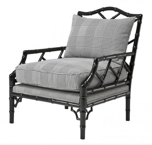 Casa Padrino Sillón Barroco de Lujo Negro / Gris a Cuadros - 76 x 78 x 91 cm