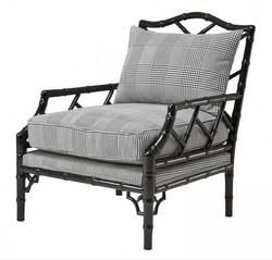 Casa Padrino Luxury Baroque Lounge Chair Black / Grey Checked - 76 x 78 x 91 cm Casa Padrino Luxury Baroque Lounge Chair Black / Grey Checked - 76 x 78 x 91 cm
