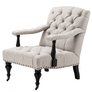 Casa Padrino Luxury Baroque Lounge Chair Cream / Brown Checkered - Width 72 cm, Depth 93.5 cm, Height 91 cm Casa Padrino Luxury Baroque Lounge Chair Cream / Brown Checkered - Width 72 cm, Depth 93.5 cm, Height 91 cm