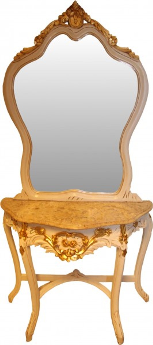 Casa Padrino Baroque mirror console with marble top cream / gold - antique look Casa Padrino Baroque mirror console with marble top cream / gold - antique look