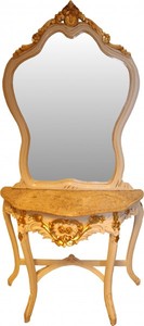 Casa Padrino Console Miroir Baroque avec Plateau en Marbre Crème/Or - Style Antique, 195 cm Casa Padrino Console Miroir Baroque avec Plateau en Marbre Crème/Or - Style Antique, 195 cm