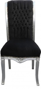 Casa Padrino Barock Esszimmer Stuhl Schwarz Samtstoff Silber Baroque Dining Chair Black Silver Hochlehner Hochlehn Stuhl Highback Chairs Casa Padrino Barock Esszimmer Stuhl Schwarz Samtstoff Silber Baroque Dining Chair Black Silver Hochlehner Hochlehn Stuhl Highback Chairs