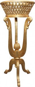 Casa Padrino Barock Pflanzentopfständer aus Holz in Gold Antik-Look, Höhe 92,5 cm, Durchmesser 40 cm