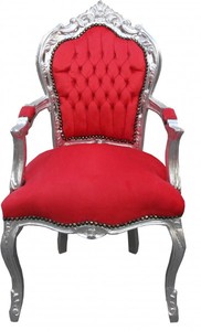 Casa Padrino barroco Cena de la silla roja / de plata con apoyabrazos Casa Padrino barroco Cena de la silla roja / de plata con apoyabrazos