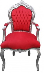 Casa Padrino Barocco Cena Chair rosso / argento con braccioli Casa Padrino Barocco Cena Chair rosso / argento con braccioli