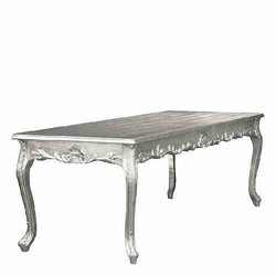 Casa Padrino Baroque Dining Table, magnificent dining table in silver, solid wood with glass top, 180 x 88 x 84 cm Casa Padrino Baroque Dining Table, magnificent dining table in silver, solid wood with glass top, 180 x 88 x 84 cm