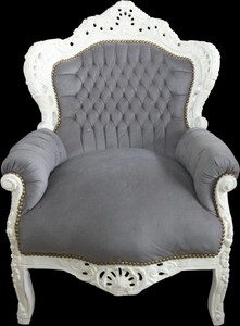 Casa Padrino Fauteuil Baroque King Style Antique Gris / Crème 120 x 85 x 85 cm Casa Padrino Fauteuil Baroque King Style Antique Gris / Crème 120 x 85 x 85 cm