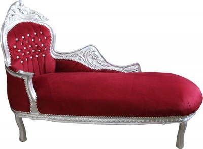 Casa Padrino Méridienne Baroque King, Rouge Bordeaux et Argent avec Strass, 155 x 70 x 100 cm Casa Padrino Méridienne Baroque King, Rouge Bordeaux et Argent avec Strass, 155 x 70 x 100 cm