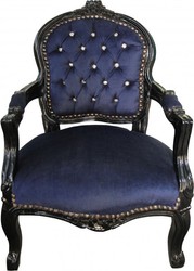 Casa Padrino Chaise Baroque pour Enfants Bleu Royal / Noir avec Strass - 71 x 51 cm Casa Padrino Chaise Baroque pour Enfants Bleu Royal / Noir avec Strass - 71 x 51 cm