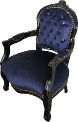 Casa Padrino Chaise Baroque pour Enfants Bleu Royal / Noir avec Strass - 71 x 51 cm Casa Padrino Chaise Baroque pour Enfants Bleu Royal / Noir avec Strass - 71 x 51 cm