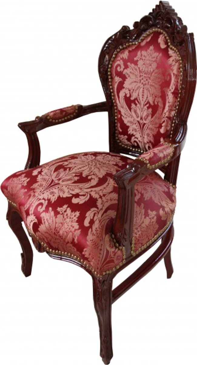 Sedia da pranzo barocca Casa Padrino modello Bordeaux / marrone rosso con braccioli - Edizione limitata Sedia da pranzo barocca Casa Padrino modello Bordeaux / marrone rosso con braccioli - Edizione limitata
