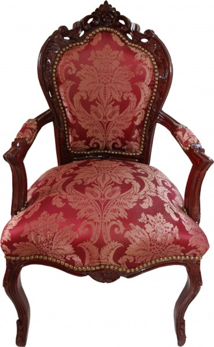 Sedia da pranzo barocca Casa Padrino modello Bordeaux / marrone rosso con braccioli - Edizione limitata Sedia da pranzo barocca Casa Padrino modello Bordeaux / marrone rosso con braccioli - Edizione limitata