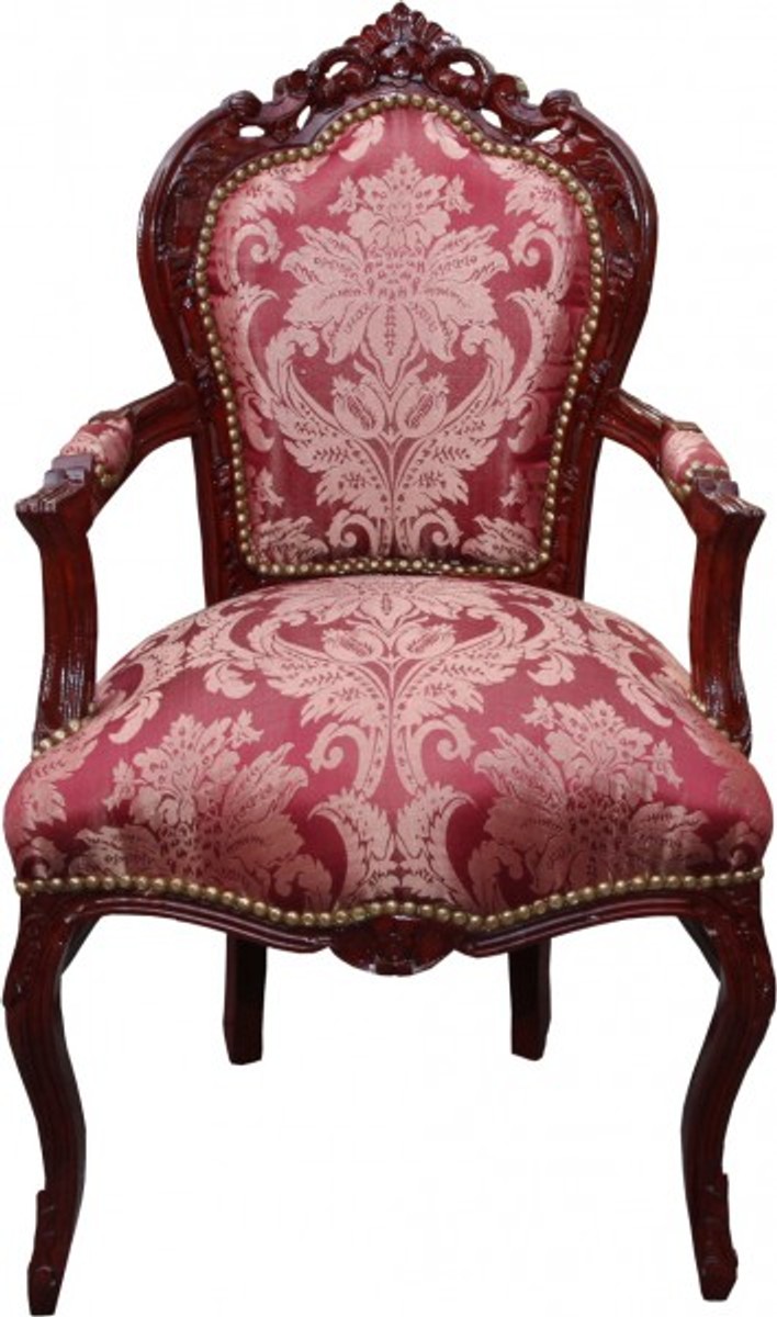 Sedia da pranzo barocca Casa Padrino modello Bordeaux / marrone rosso con braccioli - Edizione limitata Sedia da pranzo barocca Casa Padrino modello Bordeaux / marrone rosso con braccioli - Edizione limitata