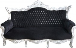 Casa Padrino Baroque Sofa Master Black / Silver with Bling Bling Rhinestones, 210 x 135 x 90 cm