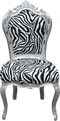 Casa Padrino Barock Esszimmer Stuhl Zebra Silber Möbel Interior Baroque Dining Room Chair Chairs Stühle Black White Schwarz Weiß Interior Möbel Silber