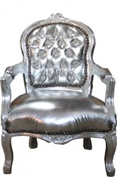 Casa Padrino Sedia Barocca per Bambini Stile Antico - Ecopelle Argento - 51 x 34 x 71 cm