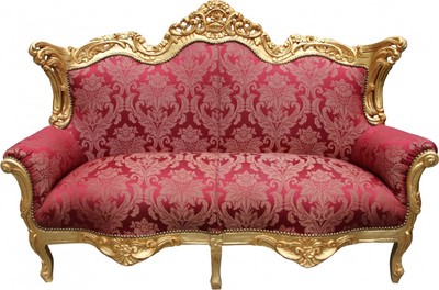 Casa Padrino Divano Barocco 2 posti Master Motivo Bordeaux / Oro, Larghezza 182 cm - Mobile Salotto di Lusso Casa Padrino Divano Barocco 2 posti Master Motivo Bordeaux / Oro, Larghezza 182 cm - Mobile Salotto di Lusso