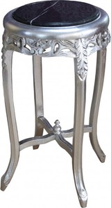 Casa Padrino Mesa auxiliar barroca, mesa redonda estilo antiguo, plata & negro, 72 x 39 cm