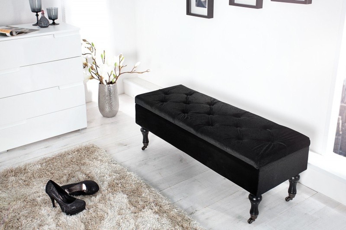 Casa Padrino Barock Sitzbank mit Truhe Schwarz/Schwarz - Antik Stil Casa Padrino Barock Sitzbank mit Truhe Schwarz/Schwarz - Antik Stil