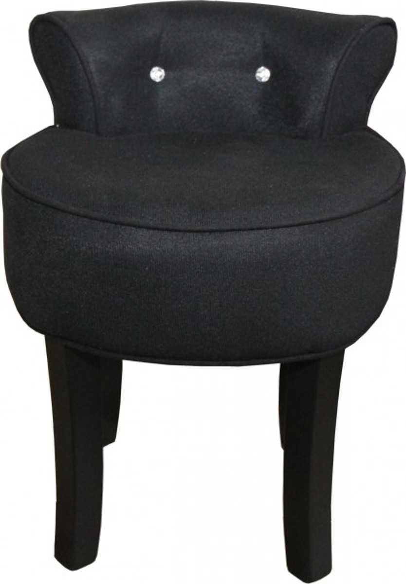 Casa Padrino Design stool Boston Black / Black with Bling Bling stones - baroque dressing table chair Casa Padrino Design stool Boston Black / Black with Bling Bling stones - baroque dressing table chair
