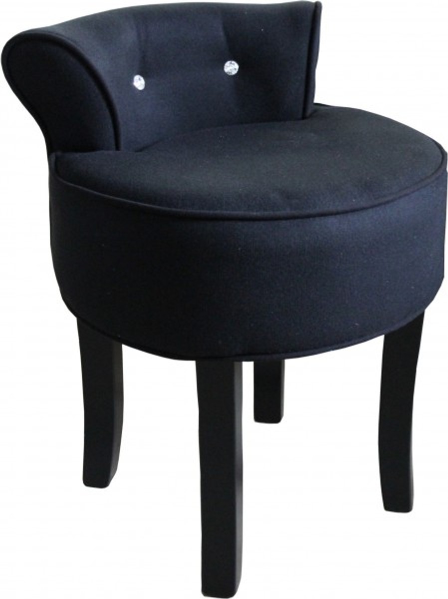 Casa Padrino Design stool Boston Black / Black with Bling Bling stones - baroque dressing table chair Casa Padrino Design stool Boston Black / Black with Bling Bling stones - baroque dressing table chair