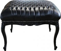 Casa Padrino baroque énorme Tabouret noir / cuir noir 88 x 88 regarder cm - Mobilier baroque