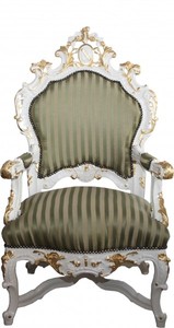 Casa Padrino Sillón Trono Barroco de Lujo Rayas Verde/Oro / Blanco/Oro, 141 x 80 x 78 cm - Pieza Única Artesanal