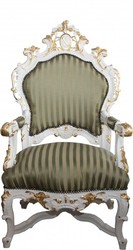 Casa Padrino Sillón Trono Barroco de Lujo Rayas Verde/Oro / Blanco/Oro, 141 x 80 x 78 cm - Pieza Única Artesanal Casa Padrino Sillón Trono Barroco de Lujo Rayas Verde/Oro / Blanco/Oro, 141 x 80 x 78 cm - Pieza Única Artesanal
