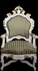 Casa Padrino Sillón Trono Barroco de Lujo Rayas Verde/Oro / Blanco/Oro, 141 x 80 x 78 cm - Pieza Única Artesanal Casa Padrino Sillón Trono Barroco de Lujo Rayas Verde/Oro / Blanco/Oro, 141 x 80 x 78 cm - Pieza Única Artesanal