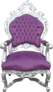 Casa Padrino Sillón Trono Barroco de Lujo Morado / Plata - Hecho a mano en madera maciza - 141 x 80 x 78 cm