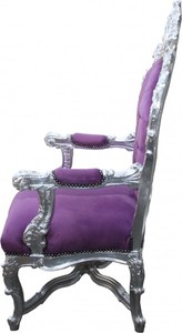 Casa Padrino Barock Luxus Thron Sessel Lila / Silber - Handgefertigter Königssessel aus Massivholz - 141 x 80 x 78 cm