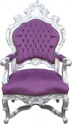 Casa Padrino Poltrona Trono Barocco di Lusso Viola / Argento - Fatto a mano in legno massello - 141 x 80 x 78 cm