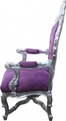Casa Padrino Poltrona Trono Barocco di Lusso Viola / Argento - Fatto a mano in legno massello - 141 x 80 x 78 cm