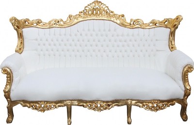 Casa Padrino Divano 3 posti Barocco Master Bianco / Oro - Mobili di Lusso 210 cm Casa Padrino Divano 3 posti Barocco Master Bianco / Oro - Mobili di Lusso 210 cm