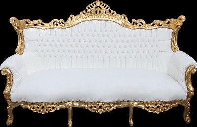 Casa Padrino Barock 3-er Sofa Master Weiss / Gold - Luxus Wohnzimmer Möbel 210 cm
