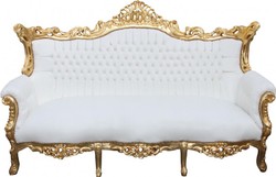 Casa Padrino Canapé 3 places Baroque Master Blanc / Or - Meubles de Luxe 210 cm Casa Padrino Canapé 3 places Baroque Master Blanc / Or - Meubles de Luxe 210 cm