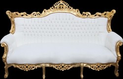 Casa Padrino Canapé 3 places Baroque Master Blanc / Or - Meubles de Luxe 210 cm Casa Padrino Canapé 3 places Baroque Master Blanc / Or - Meubles de Luxe 210 cm