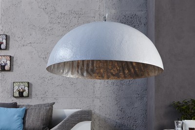 Casa Padrino Design pendant lamp white / silver, diameter 50 cm - light lamp hanging lamp Casa Padrino Design pendant lamp white / silver, diameter 50 cm - light lamp hanging lamp