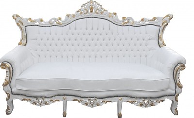 Casa Padrino Divano 3 posti Barocco Master Bianco / Oro, 210 x 60 x 131 cm, Replica artigianale stile antico Casa Padrino Divano 3 posti Barocco Master Bianco / Oro, 210 x 60 x 131 cm, Replica artigianale stile antico