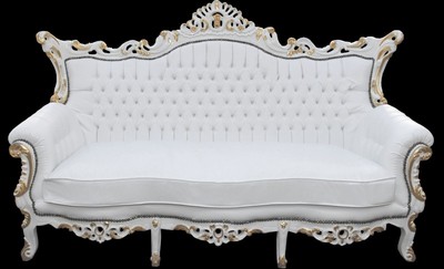 Casa Padrino Barock 3-er Sofa Master Weiss / Gold, 210 x 60 x 131 cm, handgefertigtes Antik Stil Replikat