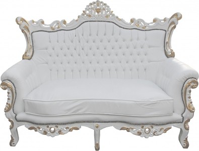 Casa Padrino Divano Barocco 2 Posti Master Bianco/Oro - Larghezza 182 cm - Lussuoso Sofa Stile Antico Casa Padrino Divano Barocco 2 Posti Master Bianco/Oro - Larghezza 182 cm - Lussuoso Sofa Stile Antico