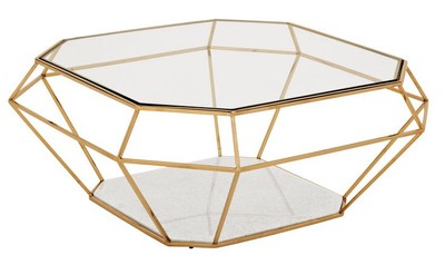 Casa Padrino Luxury Art Deco Coffee Table - Square Glass Table with Gold-Plated Stainless Steel and Marble Base - 100 x 100 x 41 cm Casa Padrino Luxury Art Deco Coffee Table - Square Glass Table with Gold-Plated Stainless Steel and Marble Base - 100 x 100 x 41 cm