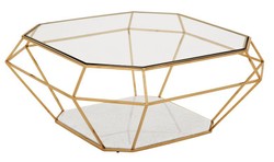 Casa Padrino Mesa de centro Art Déco de lujo - Mesa cuadrada de cristal con acero inoxidable dorado y base de mármol - 100 x 100 x 41 cm Casa Padrino Mesa de centro Art Déco de lujo - Mesa cuadrada de cristal con acero inoxidable dorado y base de mármol - 100 x 100 x 41 cm