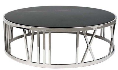 Casa Padrino Luxury Art Deco Coffee Table Round, Polished Stainless Steel Silver with Marble Top, Diameter 100 cm, Height 37 cm Casa Padrino Luxury Art Deco Coffee Table Round, Polished Stainless Steel Silver with Marble Top, Diameter 100 cm, Height 37 cm